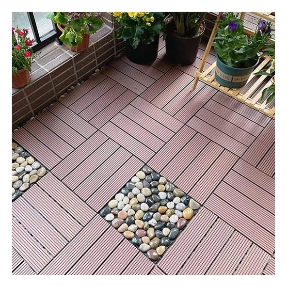 pujindu Kilitli Yer Karosu, Dış Mekan Ahşap Yer Karosu, İç ve Dış Mekan Kullanımı için Su Geçirmez Plastik Kompozit Veranda Fayansları (Kahverengi, 11.8x11.8IN/20PCS) ürün görseli 1