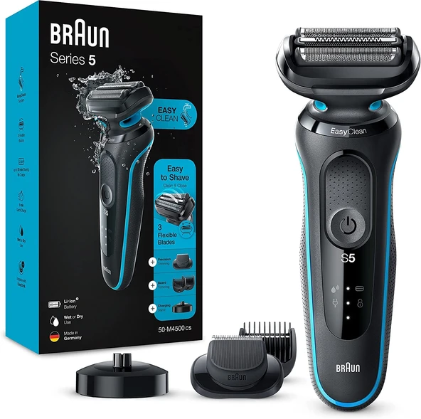 Braun Series 5 50-M4500cs Erkek Elektrikli Tıraş Makinesi, Şarj İstasyonlu, Sakal Kesme Makinesi, Nane Yeşili, Turkuaz, 1'li Paket ürün görseli 1