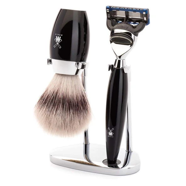 MÜHLE tıraş seti - Kosmo serisi - Silvertip Fiber - Gillette bıçaklarla uyumlu - siyah değerli reçine ürün görseli 1