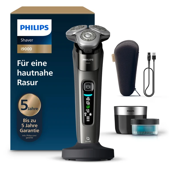 Philips Shaver i9000, Erkekler için Elektrikli Islak ve Kuru Tıraş Makinesi, Entegre Düzelticili, Koyu Gri, Temizleme İstasyonu, Şarj İstasyonu ve Seyahat Çantası (Model X9002/30) ürün görseli 1