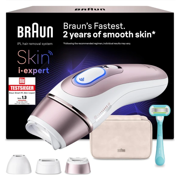 Braun Smart IPL epilasyon cihazı Skin i·expert 7, PL7311, beyaz/pembe altın - evde alternatif lazer epilasyon, kalıcı epilasyon, kutu, Venus tıraş makinesi ve 3 aparat dahil ürün görseli 1
