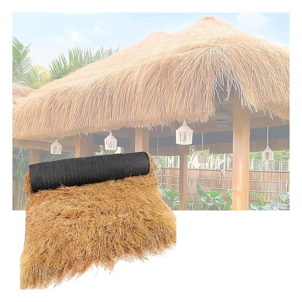 Pujindu Saman Çatı Süslemeleri Yapay Saz Çatı DIY Saman Rulo Veranda Plaj için Tiki Bar Veranda Bahçe Dekorasyonu (39.4x334.6in) ürün görseli 1