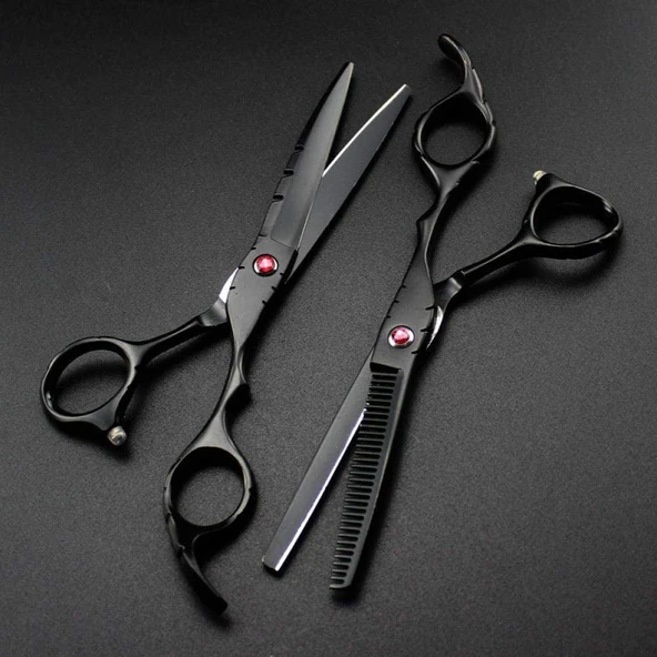 IUokLU Profesyonel 440c 55 6 Kırmızı Siyah Kesme Kuaför Saç Kesimi İnceltme Makası Kuaförlük Makas-55_Inch_Set, ürün görseli 1