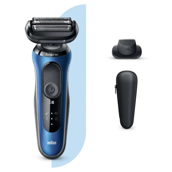Braun Series 6 60-B1200s elektrikli tıraş makinesi hassas düzeltici mavi ürün görseli 1
