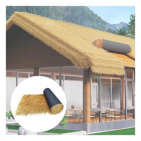 Pujindu Sentetik Saz Çatı, Kesilebilir Yapay Saman Rulo, Bar Kulübe Veranda Partisi Dekoru için Dökülmeyen Saman Çatı Süslemeleri (1x5 m/39.4x196.7in) ürün görseli 1