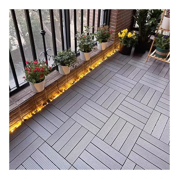 pujindu Kilitli Yer Karosu, Dış Mekan Ahşap Yer Karosu, İç ve Dış Mekan Kullanımı için Su Geçirmez Plastik Kompozit Veranda Fayansları (Gri, 11.8x11.8IN/20PCS) ürün görseli 1