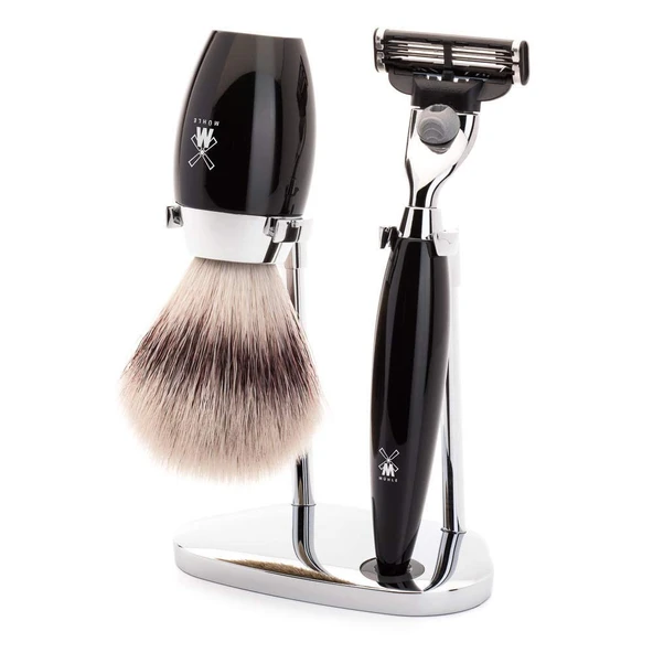 MÜHLE tıraş seti - Kosmo serisi - Silvertip Fiber - Gillette bıçaklarla uyumlu - siyah değerli reçine ürün görseli 1