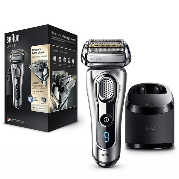 Braun Series 9 Elektrikli Tıraş Makinesi 9290cc, temizleme ve şarj istasyonlu, seyahat çantası, gümüş ürün görseli 1