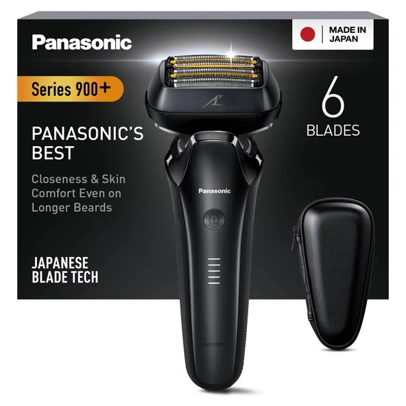 Panasonic ES-LS6A-K803 Erkekler için 6 Bıçaklı Islak ve Kuru Tıraş Makinesi, Premium Kablosuz Tıraş Makinesi, Duyarlı Sakal Sensörü, Japon Çelik Bıçaklar, Multi-Flex 22D Kafa, Mat Siyah ürün görseli 1