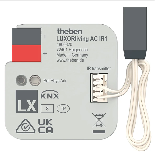 Theben 4800320 LUXORliving AC IR1 I Bölünmüş Ünite Ağ Geçidi I Klima bölünmüş cihazların kontrolü I IR Ağ Geçidi I Klima cihazları I KNX Akıllı Ev sistemi için LUXORliving ürün görseli 1