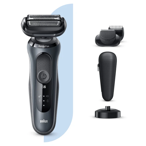 Braun Series 6 60-N4500cs elektrikli tıraş makinesi şarj istasyonu sakal kesme makinesi gri ürün görseli 1