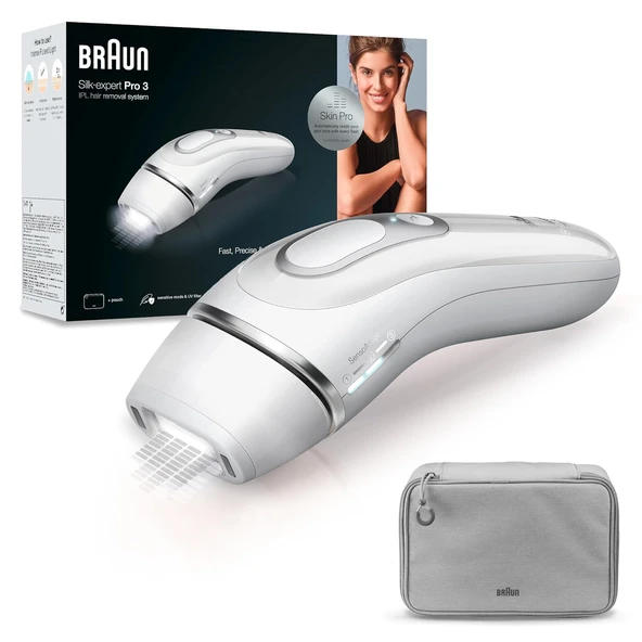 Braun IPL Silk Expert Pro 3 Kadınlar/Erkekler için Tüy Alma Cihazı, Görünür Epilasyon, Almanya'da Tasarlandı, Saklama Çantası, Lazer Epilasyona Alternatif, PL3020, Beyaz/Gümüş ürün görseli 1