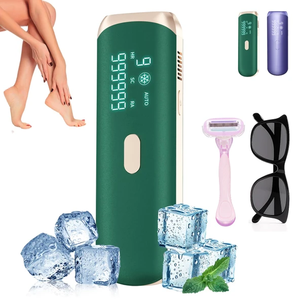 Entegre buz soğutma fonksiyonu, kalıcı epilasyon, ipeksi pürüzsüzlükte cilt, yüz, koltuk altı, bacaklar ve bikini bölgesi için (yeşil) ürün görseli 1
