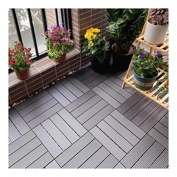 pujindu Kilitli Yer Karosu, Dış Mekan Ahşap Yer Karosu, İç ve Dış Mekan Kullanımı için Su Geçirmez Plastik Kompozit Veranda Fayansları (Siyah, 11.8x11.8IN/20PCS) ürün görseli 1