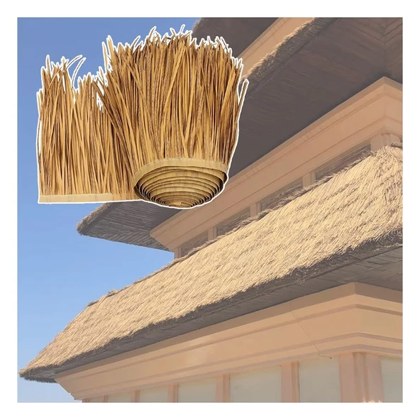 Pujindu Samandan Yapılmış Doğal Meksika Saz Çatısı, Tiki Saz Çatısı, Palmiye Saman Ruloları, Veranda Güneş Koruması için Tiki Kulübe Çimi (0.5x1m/15PCS) ürün görseli 1
