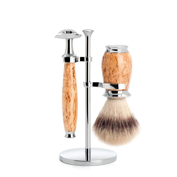 MÜHLE tıraş seti - Purist serisi - Silvertip Fiber - tıraş bıçağı - Karelya kıvırcık huş ağacı ürün görseli 1