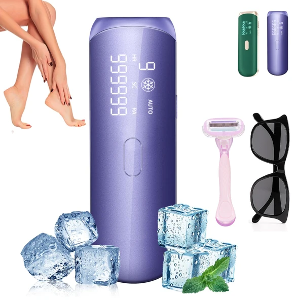 Entegre buz soğutma fonksiyonu, kalıcı epilasyon, ipeksi pürüzsüzlükte cilt, yüz, koltuk altı, bacaklar ve bikini bölgesi için (mor) ürün görseli 1