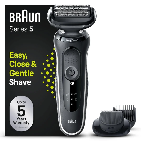 Braun Series 5 elektrikli tıraş makinesi, EasyClick aparatlı, sakal kesme makinesi, erkek tıraş makinesi, EasyClean, Islak ve Kuru, hediyelik eşya, Almanya'da üretilmiştir, 51-W1500s, beyaz ürün görseli 1