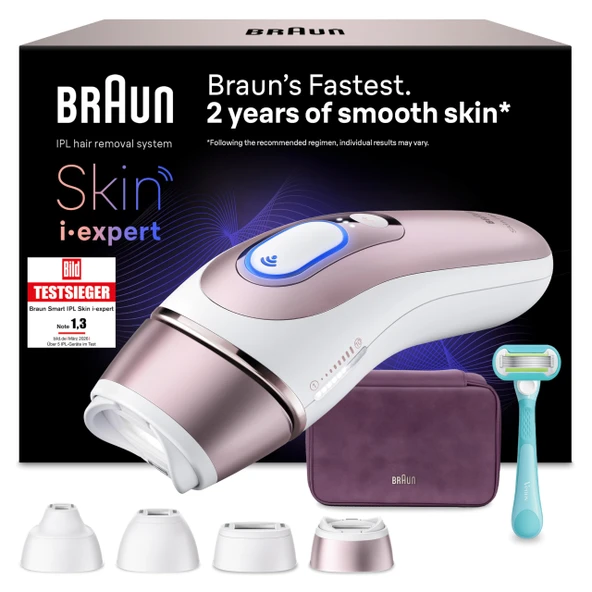 Braun Smart IPL epilasyon cihazı Skin i·expert 7, PL7431, beyaz/pembe altın - ev için alternatif lazer epilasyon, kalıcı epilasyon, kutu, Venus tıraş makinesi ve 4 aparat dahil ürün görseli 1
