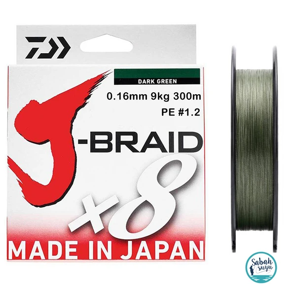 Daiwa J-Braid PE 8X İp Misina 0.16mm 9kg 300mt Koyu Yeşil ürün görseli 1
