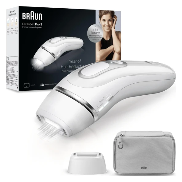 Braun Silk-Expert Pro 3 PL3020 IPL, evde epilasyon için, lazer epilasyona alternatif, Venüs, 2 kafa, kadınlara hediye, beyaz/gümüş ürün görseli 1