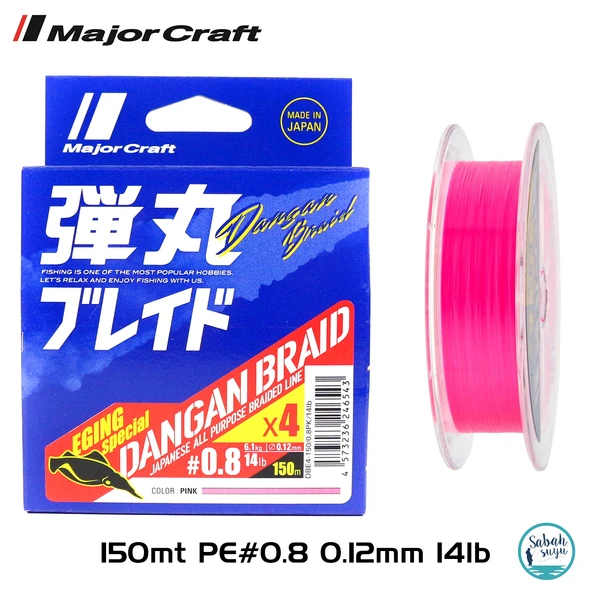 Major Craft Dangan Braid EGI 4X İp Misina PE 0.8 0.12mm 14lb/6.1kg 150mt Pembe ürün görseli 1