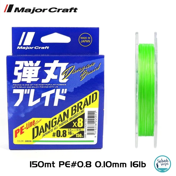 Major Craft Dangan Braid 8X İp Misina PE 0.8 0.10mm 16lb/6.9kg 150mt Yeşil ürün görseli 1