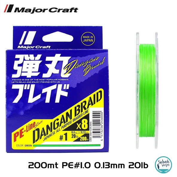 Major Craft Dangan Braid 8X İp Misina PE 1.0 0.13mm 20lb/8.4kg 200mt Yeşil ürün görseli 1
