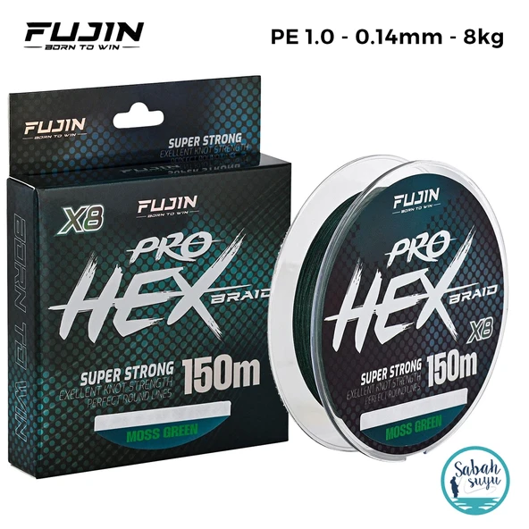 Fujin Pro Hex 8X İp Misina PE 1.0 0.14mm 8.0kg 150mt Moss Green ürün görseli 1