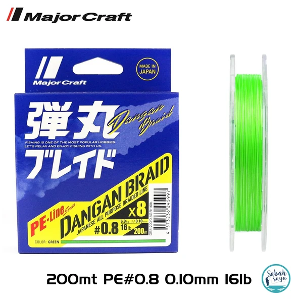 Major Craft Dangan Braid 8X İp Misina PE 0.8 0.10mm 16lb/6.9kg 200mt Yeşil ürün görseli 1