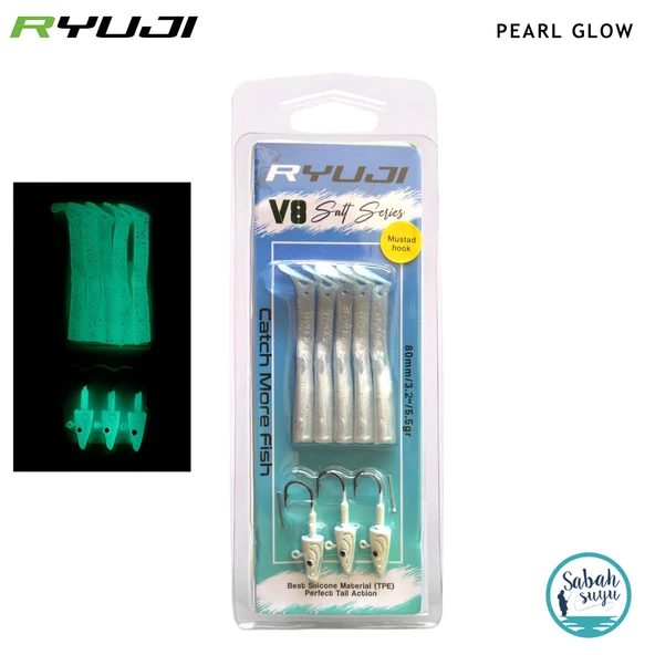 Ryuji V8 8cm 5.5gr Silikon Yem Set (3+5) Pearl Glow ürün görseli 1