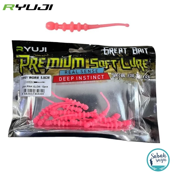 Ryuji Tipsy Worm 5.8cm Silikon LRF Kurt Pink Glow ürün görseli 1