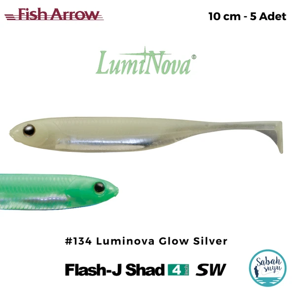 Fish Arrow Flash J Shad SW 10cm (4'') #134 Luminova Glow Silver Silikon Balık (5 Adet) ürün görseli 1