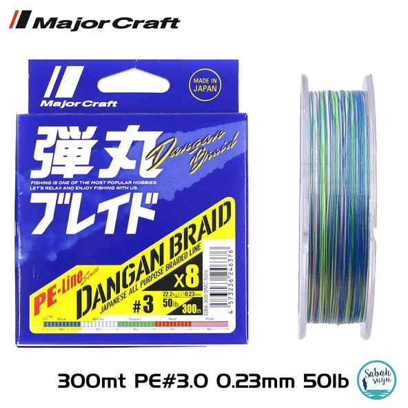 Major Craft Dangan Braid 8X İp Misina PE 3.0 0.23mm 50lb/22.2kg 300mt Multi ürün görseli 1