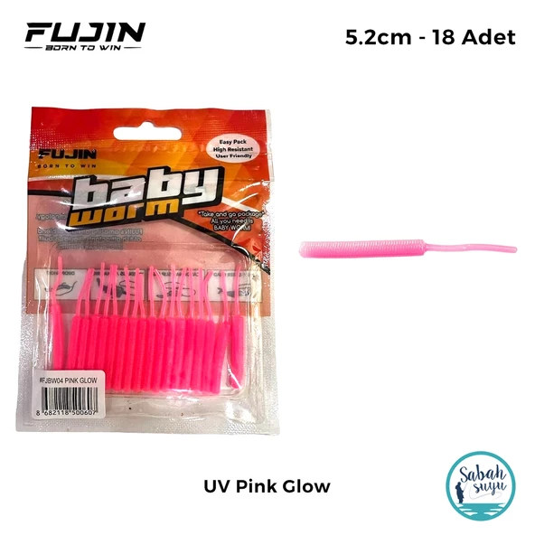 Fujin Baby Worm LRF Silikon 5.2 cm UV Pink Glow (18 Adet) ürün görseli 1