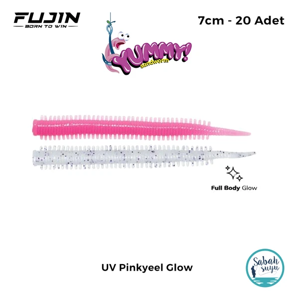 Fujin Yummy Sandworm LRF Silikon 7 cm UV Pinkyeel Glow (20 Adet) ürün görseli 1
