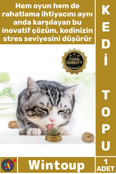 #KediTopu Doğal Catnip Duvara Yapışkanlı Döner Mekanizmalı Diş Kaşıma Eğitici Kedi Otu Oyun Topu ürün görseli 1