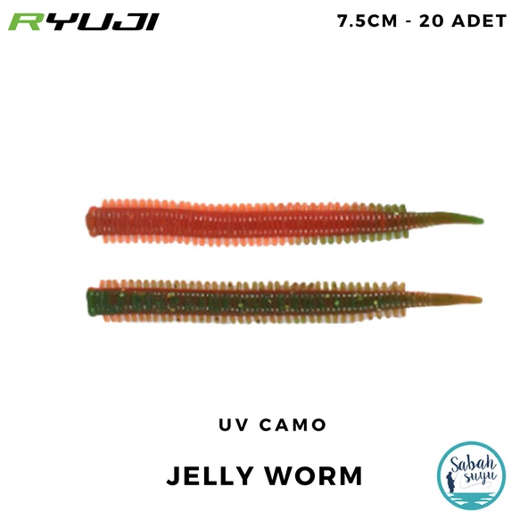 Ryuji Jelly Worm 7.5cm LRF Kokulu Silikon Kurt UV Camo (20 Adet) ürün görseli 1