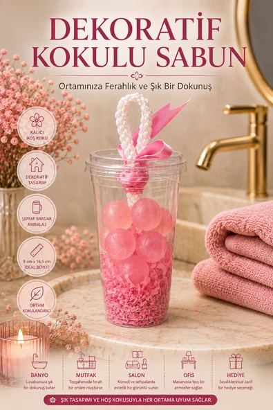 Pembe Dekoratif Kokulu Sabun Bardak Aranjmanı Ortam Kokulandırıcı Şık Tasarım Banyo Ofis Salon Dekor ürün görseli 1
