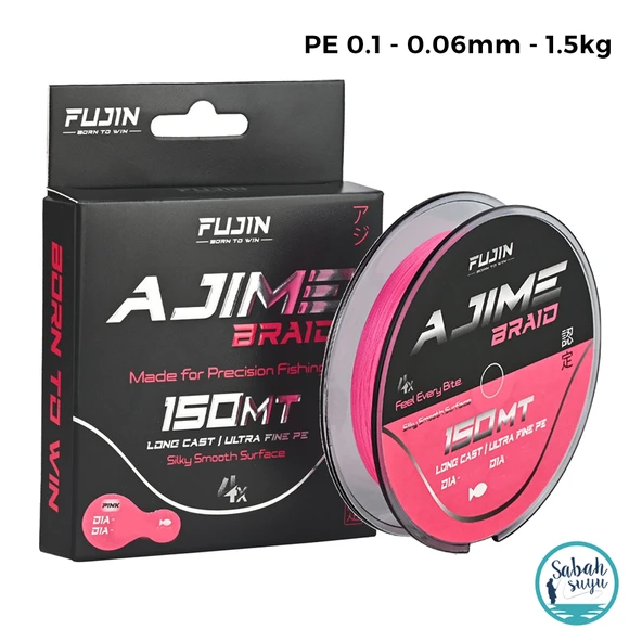 Fujin Ajime Braid 4X İp Misina PE 0.1 0.06mm 1.5kg 150mt Pink ürün görseli 1