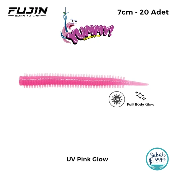 Fujin Yummy Sandworm LRF Silikon 7 cm UV Pink Glow (20 Adet) ürün görseli 1