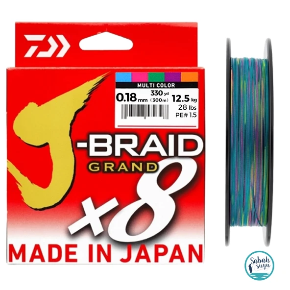 Daiwa J-Braid Grand PE 8X İp Misina 0.18mm 12.5kg 300mt Multicolor ürün görseli 1