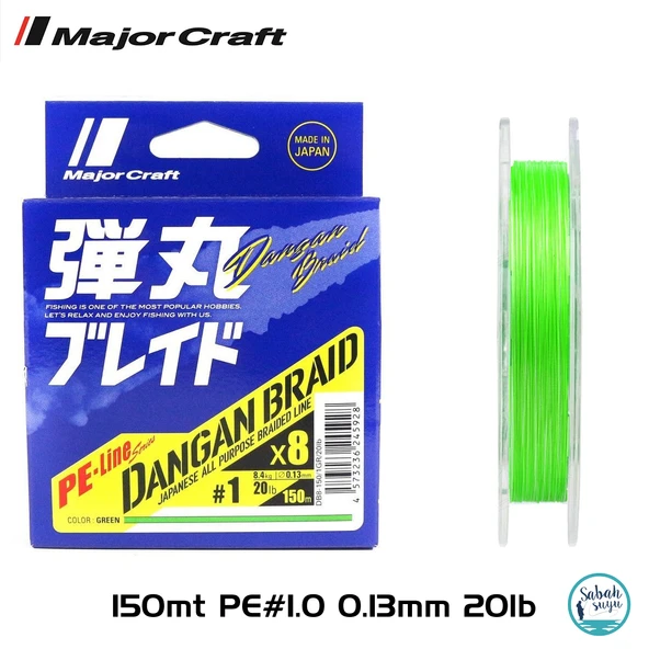 Major Craft Dangan Braid 8X İp Misina PE 1.0 0.13mm 20lb/8.4kg 150mt Yeşil ürün görseli 1