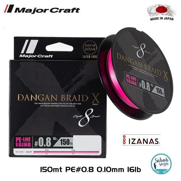 Major Craft Dangan Braid X 8X İp Misina PE 0.8 0.10mm 16lb/7.26kg 150mt Pembe ürün görseli 1