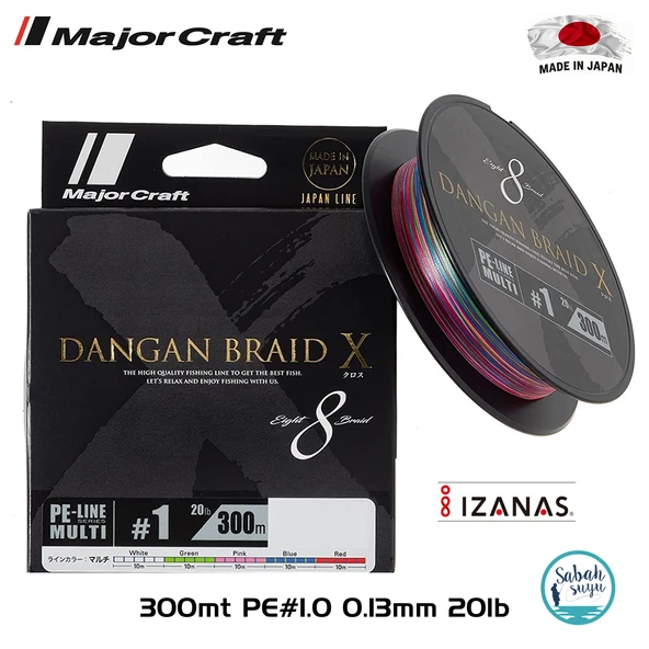 Major Craft Dangan Braid X 8X İp Misina PE 1.0 0.13mm 20lb/9.07kg 300mt Multi ürün görseli 1