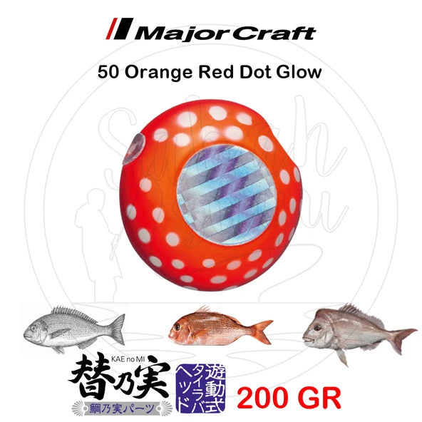 Major Craft TM-Head Slider Tai Rubber Jig 200gr #50 Orange Red Dot Glow ürün görseli 1