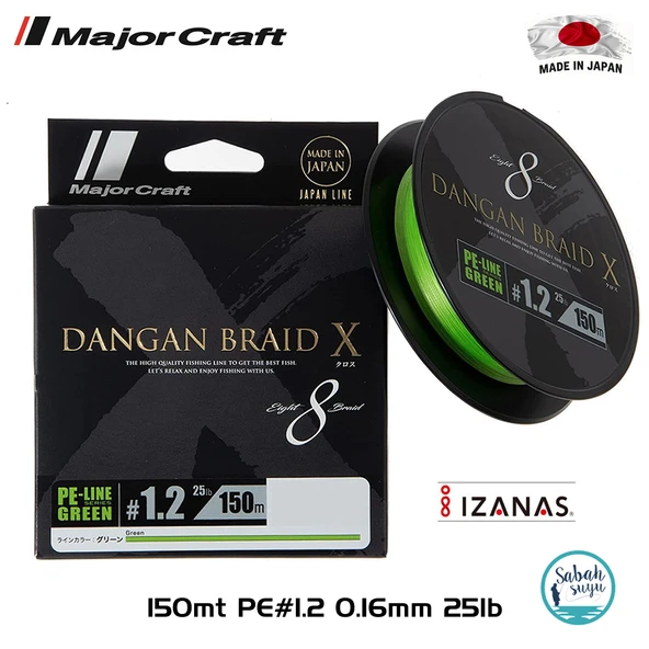 Major Craft Dangan Braid X 8X İp Misina PE 1.2 0.16mm 25lb/11.34kg 150mt Yeşil ürün görseli 1