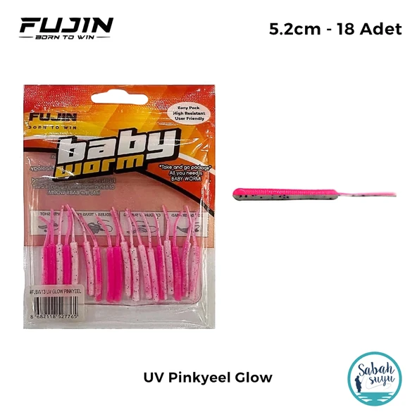 Fujin Baby Worm LRF Silikon 5.2 cm UV Pinkyeel Glow (18 Adet) ürün görseli 1