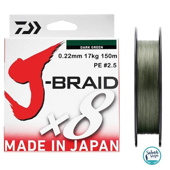 Daiwa J-Braid PE 8X İp Misina 0.22mm 17kg 150mt Koyu Yeşil ürün görseli 1