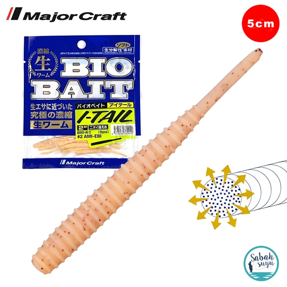 Major Craft Biobait I-Tail Kokulu Silikon 5cm #02 XAmi-Ebi (8 Adet) ürün görseli 1